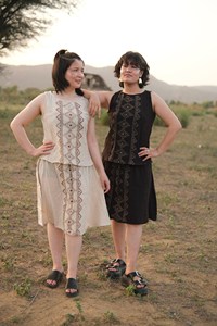 Brown Cotton Sleeveless <b>Kurti</b> for Women Handcrafted Ethnic Top with Geometric Tribal Print Boat Neck Minimalist Short Kurta - Product Image 4