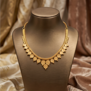 Divyoro Gold Plated Copper Alloy Classic <b>Statement</b> <b>Necklace</b> Earrings Set Adjustable Length Circular Bead Design for Women - Product Image 2