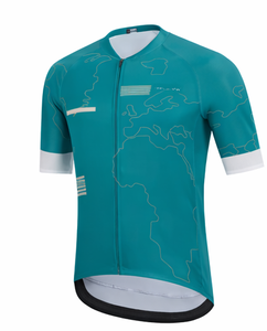 Maillot de Ciclismo para Hombre, Color Verde Azulado con Estampado de Mapa, Transpirable, de Poliéster, Conjunto de Ropa Deportiva Corta para Exteriores, Camiseta de Ciclismo con Estampado Geométrico, 120g - Product Image 1