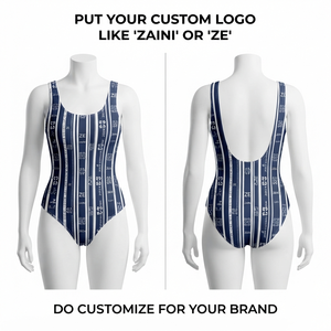 Bikini Premium de 2 Piezas, 200GSM, Poliéster y Spandex, Cuello Pronunciado, Cintura Alta, Triángulo, Azul y Blanco, Antibacterial, con Logotipo Personalizado - Product Image 1
