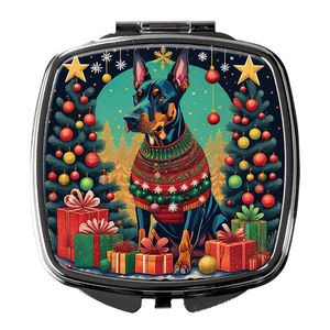 Doberman Pinscher Navidad compacto viaje maquillaje espejo bolsillo plegable mano decorativo regalo para mujeres y niñas - Product Image 1