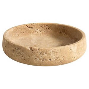 Bol décoratif en pierre de travertin naturel fait main, bord ondulé, centre de table sculptural de luxe, décoration moderne pour étagère. - Product Image 6
