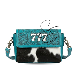 Bolso Bandolera de Cuero Repujado con Patrón de Piel de Vaca, Estilo Western Vintage, Bolso de Hombro para Mujer, Diseño 777, Color Azul Verde - Product Image 1