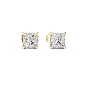 Princess Cut Diamond Stud Earrings in Solid Gold or Sterling Silver Elegant Collet Setting Square Gemstone Jewelry for Women - Product Image 3