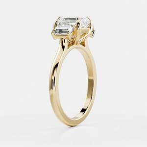 14K Solid Gold Emerald & Baguette Cut Lab Grown Diamond Three <b>Stone</b> Engagement Ring IGI Certified Unisex Luxury Trilogy Ring - Product Image 3