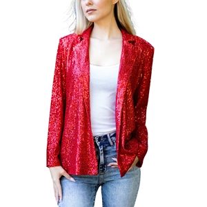 Veste Blazer à Paillettes à Simple Boutonnage pour Femme, Style Court, pour Automne, Printemps, Hiver, Couleur Unie, Polyester/Coton - Product Image 3