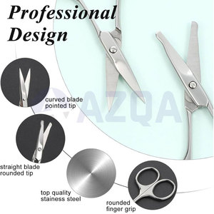 Juego de tijeras de aseo de acero inoxidable con cuchillas curvas y puntas redondeadas para el cuidado de cejas, vello de la nariz y cutículas - Product Image 4