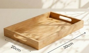 <b>Bamboo</b> Rectangle Decorative Tray With Handle Minimalist Design Plant Theme Serving Tray Rectangle Acacia Wooden Food Drink Tray - Product Image 3