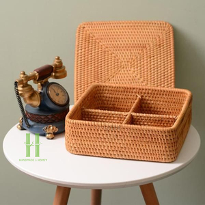 BEST SELLER Eco-Friendly Rattan Divided <b>Storage</b> <b>Basket</b> with Lid Handmade <b>Wicker</b> Snack Candy Fruit Box Vietnam Supplier OEM ODM - Product Image 5