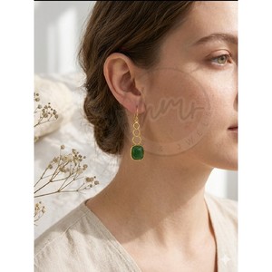 Pendientes Colgantes Hechos a Mano con Baño de Oro de 18K y Jade Verde, Piedra Natural, Diseño Infinito Entrelazado, Joyería al por Mayor - Product Image 2