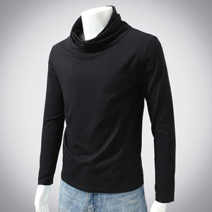 Camiseta de Manga Larga con Cuello Alto Blanca Primavera 2026 – Elegante y Casual para Hombre, Tallas Asiáticas, Colores Negro, Rojo, Gris, Café, Top de Algodón - Product Image 1