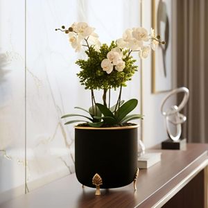 Metal Hammered White Planter with Golden Luxury Inside Design for Home <b>Table</b> Decor Valentine's Day Flower <b>Pot</b> Low - Product Image 3