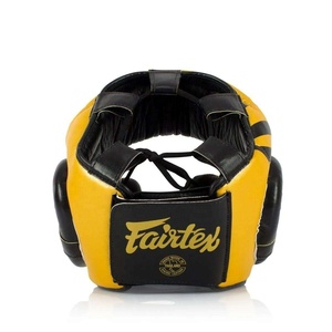 Prix de gros RTS, qualité supérieure, Fair Tex, dernier modèle, équipement d'entraînement de kickboxing jaune, protège-tête en cuir de vache véritable - Product Image 3