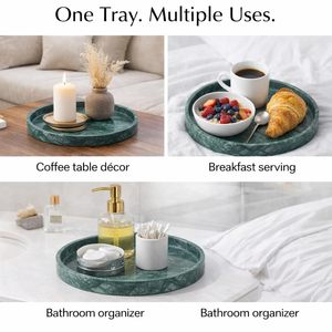 Luxury Green Marble Round Decorative <b>Tray</b> for Coffee Table Bathroom Vanity Kitchen Counter Modern Home Decor - Product Image 2