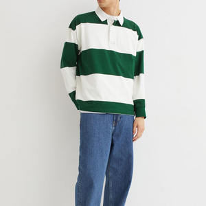 Polo de Rugby Oversize para Hombre, 210 g/m², 100% Algodón, con Rayas, Hombros Caídos, Mangas Largas, Aberturas Laterales, Personalizable con Logotipo - Product Image 3