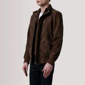 Brown <b>Suede</b> Genuine Sheepskin Leather Bomber <b>Jacket</b> Men's Autumn Classic Double Zipper Quick Dry Stand Collar Read Ship - Product Image 5
