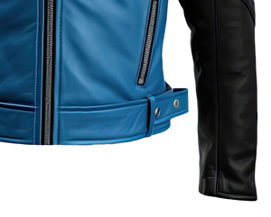 Chaqueta de Motociclista de Cuero PU Azul para Hombre, Cuello Camisero, Cierre de Cremallera, Manga Regular, Color Sólido, para Otoño e Invierno - Product Image 2