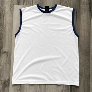 <b>White</b> Mesh Basketball Jersey <b>Men</b> Sleeveless Sports Tank Top Breathable Training <b>Vest</b> With Navy Rib Trim - Product Image 1