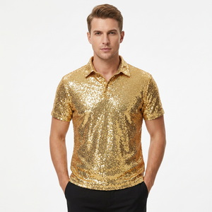 เสื้อโปโลสีทองสำหรับผู้ชาย แขนสั้น ผ้าโพลีเอสเตอร์ทอ สีพื้น ทรงปกติ - Product Image 4