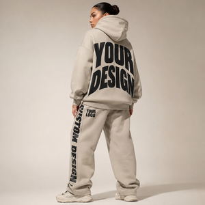 Survêtement streetwear oversize avec logo imprimé personnalisé, poche kangourou, poignets côtelés, tissu polaire doux, vente en gros - Product Image 2