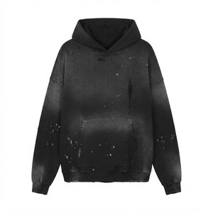 Sweat-shirt à capuche noir surdimensionné personnalisé pour homme, en coton French Terry, avec impression par pulvérisation et effet délavé, poche, coupe classique, style automne, meilleures ventes - Product Image 1