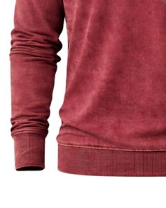 Sweat-shirt Henley à manches longues pour homme, délavé à l'acide, rouge bordeaux, col boutonné, style décontracté avec poche, vêtement d'hiver en coton, coupe ajustée - Product Image 6