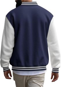 เสื้อแจ็คเก็ต Letterman Varsity สไตล์คลาสสิกสำหรับผู้ชาย พร้อมปักลายแบรนด์ทีมตามสั่ง แขนเสื้อตัดสี ปลายแขนเสื้อแบบริบ - Product Image 2