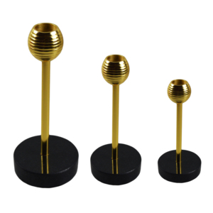 เชิงเทียนหินทรงกลมพร้อมฐานหินตกแต่งด้วยอะลูมิเนียมสีทองเงา - Product Image 3