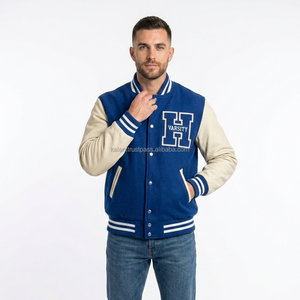 Chaqueta Varsity Personalizada para Hombre, de Lana, con Mangas de Cuero Genuino, Bordada, Casual, de Invierno, con Cuello Alto, Ecológica y Reversible - Product Image 2