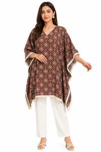 Tissu en coton marron rouille en gros avec motif géométrique crème, broderie florale Dori et travail de cordon 3D pour vêtements ethniques et occidentaux - Product Image 6
