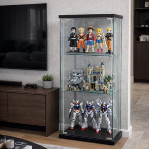 TMG Modern Minimalist Tempered Glass Display <b>Cabinet</b> Driftwood Color High Quality Cubical Design for Home Villa Restaurant Use - Product Image 1