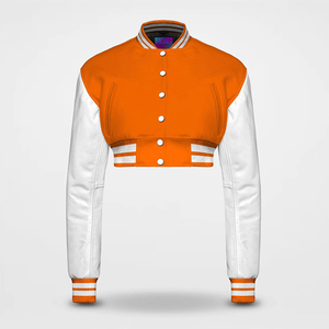 2026 Custom Women's Crop Varsity Jacket with Embroidery Logo Wool Lining Breathable Design High Street Style OEM Service - Product Image 1