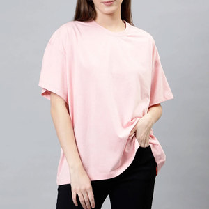 T-shirt décontracté pour femme, rose uni, coupe ample, col rond, manches courtes, 100% coton, écologique, respirant, séchage rapide - Product Image 1