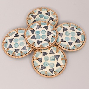 Handmade <b>drink</b> <b>coasters</b> combo rattan with mother of pearl inlaid cup <b>coaster</b> trivets <b>for</b> <b>drinks</b> - Product Image 1