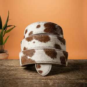 Riveted Cowhide Leather Square Buckle Heat-Transfer Printed Embroidery Solid Pattern Casual <b>Vintage</b> <b>Belt</b> Alloy Pin 3.5cm Width - Product Image 5