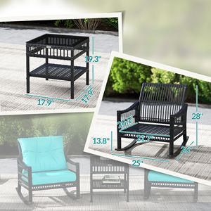 Set di 3 Sedie a Dondolo in Rattan PE per Esterni con Piano in Vetro Temperato Verde Turchese per Giardino o Uso Ospedaliero - Product Image 3
