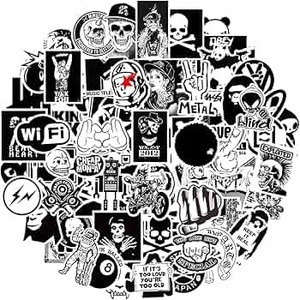 Autocollants en vinyle découpés sur mesure de haute qualité, noirs et blancs, de marque, avec motifs de dessins animés |   100 pièces, écologiques, imperméables, amovibles, grande taille - Product Image 3