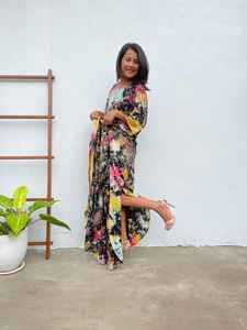 Tie Dye Boat Neck Kaftan Black Rainbow Caftan Women Plus Size Summer <b>Dress</b> Beach <b>Cocktail</b> Wear - Product Image 2