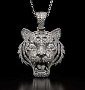 Pendentif Tête de Tigre Glacée de Luxe 3 Carats Moissanite VVS Bijoux Hip Hop 10 Grammes Argent Sterling Collier Bling Statement Unisexe - Product Image 1
