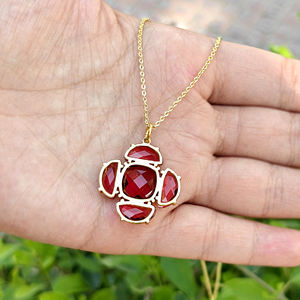High quality <b>necklace</b> checker cut <b>ruby</b> quartz designer pendant <b>necklace</b> brass 18k gold plated prong set multi gemstone <b>necklace</b> - Product Image 3