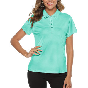 Polo pour femme, couleur unie, manches courtes, vêtement décontracté, respirant, tissé, 100% polyester, vert menthe - Product Image 5