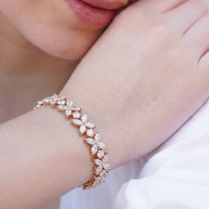 Bracelet à maillons en diamant floral or rose pour femme, en argent sterling, style classique, cadeau de mariage, de fiançailles, de fête, bijoux de luxe - Product Image 5