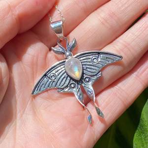 <b>Moonstone</b> Luna Moth <b>Pendant</b> Whimsigoth 3D Design 925 Sterling Silver Fairy Angelic Handmade Tasmania Australia - Product Image 6