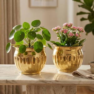Brass Decorative Planter Pot Indoor <b>Desk</b> Planter Pot Gold Plated Metal Succulent Planters Circular Indoor Desktop Flower Pot - Product Image 5