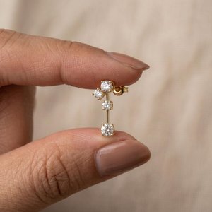Elegant Round Cut Lab Grown <b>Diamond</b> <b>Dangle</b> Drop <b>Earrings</b> Customize 14K Solid Gold Anniversary Gift For Partners - Product Image 4