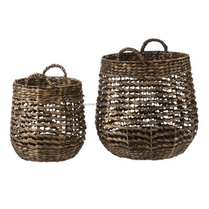 Round Twisted Eco-Friendly Water <b>Hyacinth</b> Handwoven Multifunction Storage <b>Basket</b> with Handles for Home Use - Product Image 3