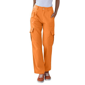 Pantalones Cargo Naranja para Mujer, Cintura Alta, Corte Regular, Largos, Color Sólido, Estilo Casual, con Bolsillos Laterales, Tela de Lona - Product Image 5