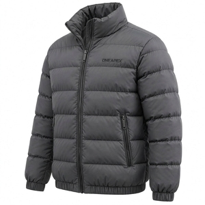 Blouson matelassé gris pour homme, col montant, fermeture éclair, manteau d'hiver chaud, décontracté, streetwear, personnalisable, marque privée - Product Image 3