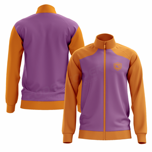 Veste de survêtement unisexe violette et orange à blocs de couleur, manches longues, col montant, fermeture éclair, design sportif, respirante, en polyester, pour adulte - Product Image 6