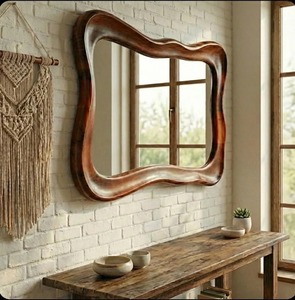 Miroir mural en bois au design soleil éclatant, miroir mural artistique en bois pour la décoration intérieure créative, article de miroir suspendu en gros - Product Image 5